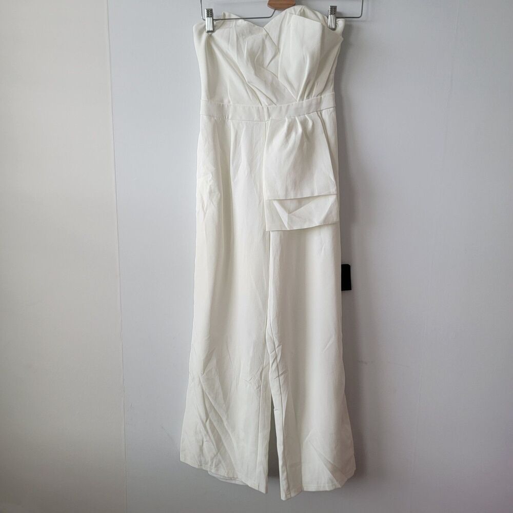 lulus women's Won a Heart White Strapless Wide Leg Jumpsuit‎ size S Fully lined